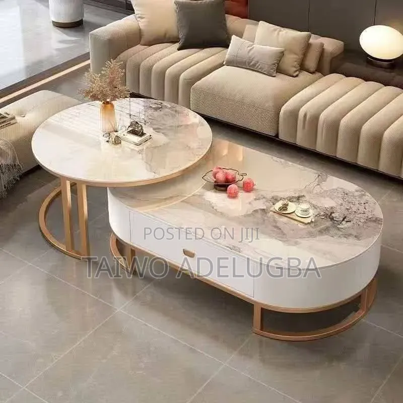 Real Marble Oval and Round Center Table With Drawer