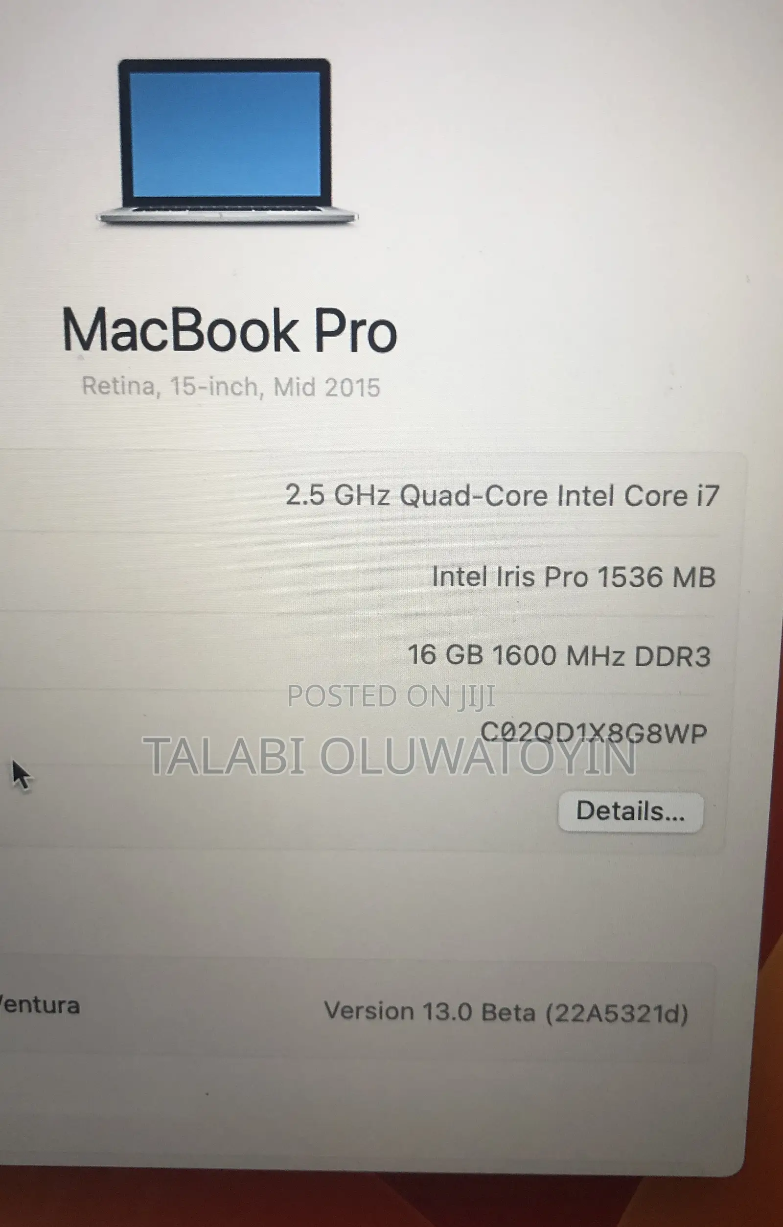 Laptop Apple MacBook Pro 2015 16GB Intel Core i7 SSD 512GB