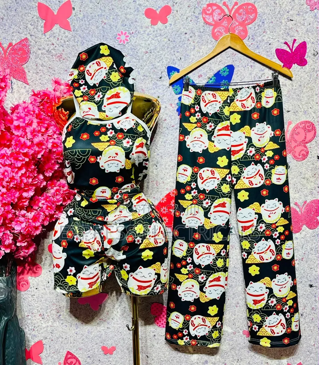 4-in-1 Women's Nightwear Set - Cami Top + Shorts + Trouser + Bonnet