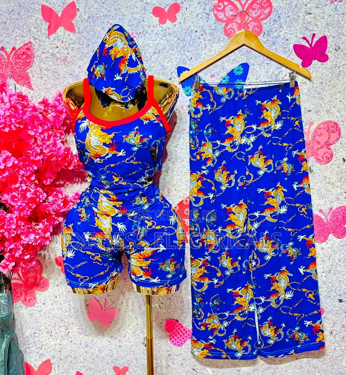 4-in-1 Women's Nightwear Set - Cami Top + Shorts + Trouser + Bonnet
