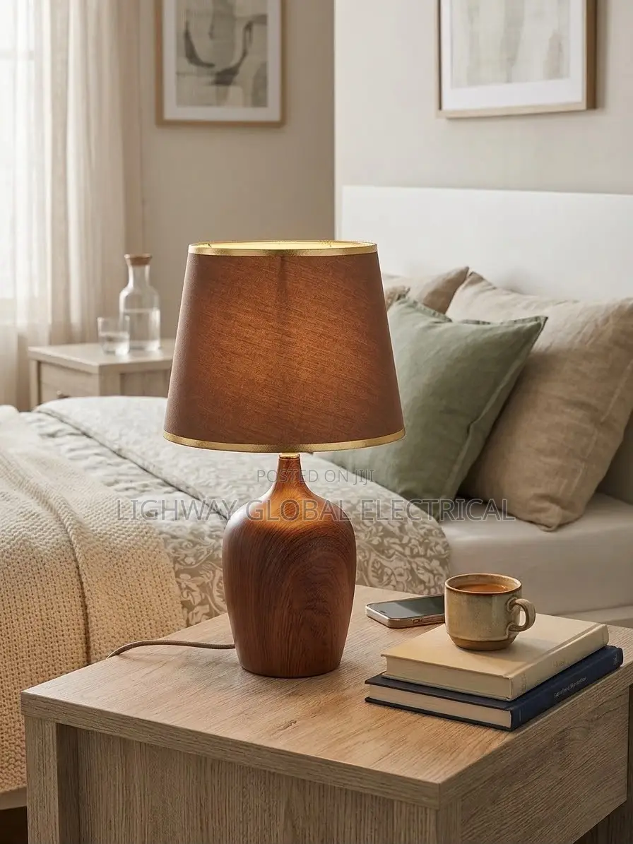 Retro Pleated Wood Imitation Contemporary Bed Side Light