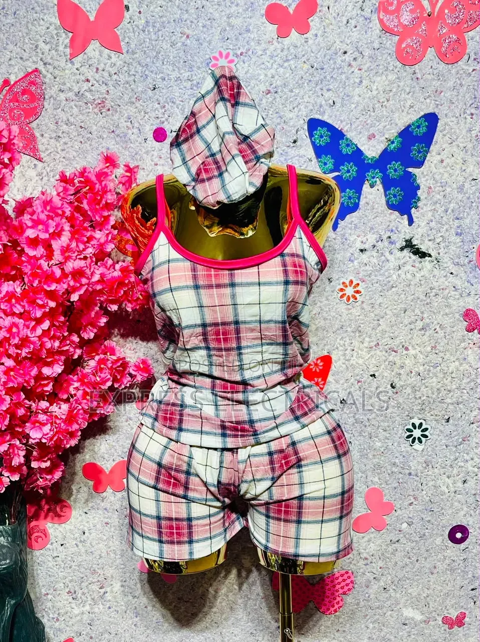 3-in-1 Ladies Nightwear Set - Cami Top + Shorts + Matching Bonnet -