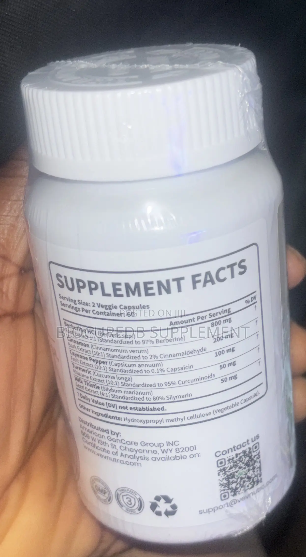 VEV BerberineCeylonCinnamon,CayennePepper,Turmeric,Milk Thistle120Caps