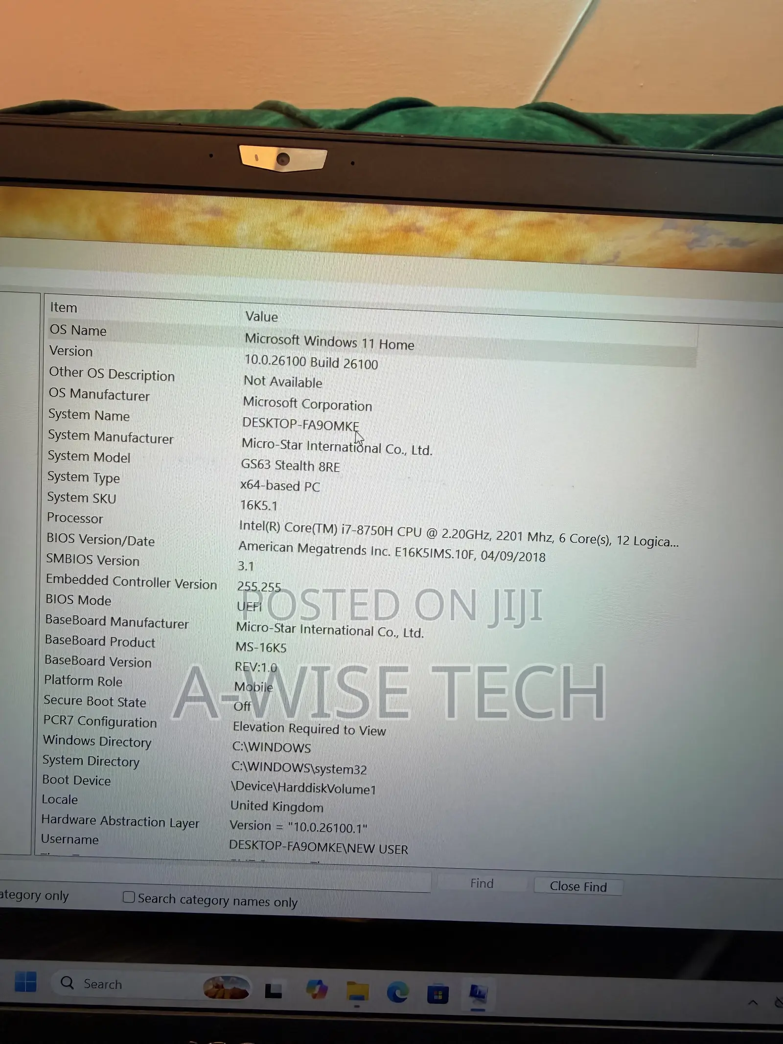 Laptop MSI GS63 Stealth 8RE 16GB Intel Core i7 SSD 256GB