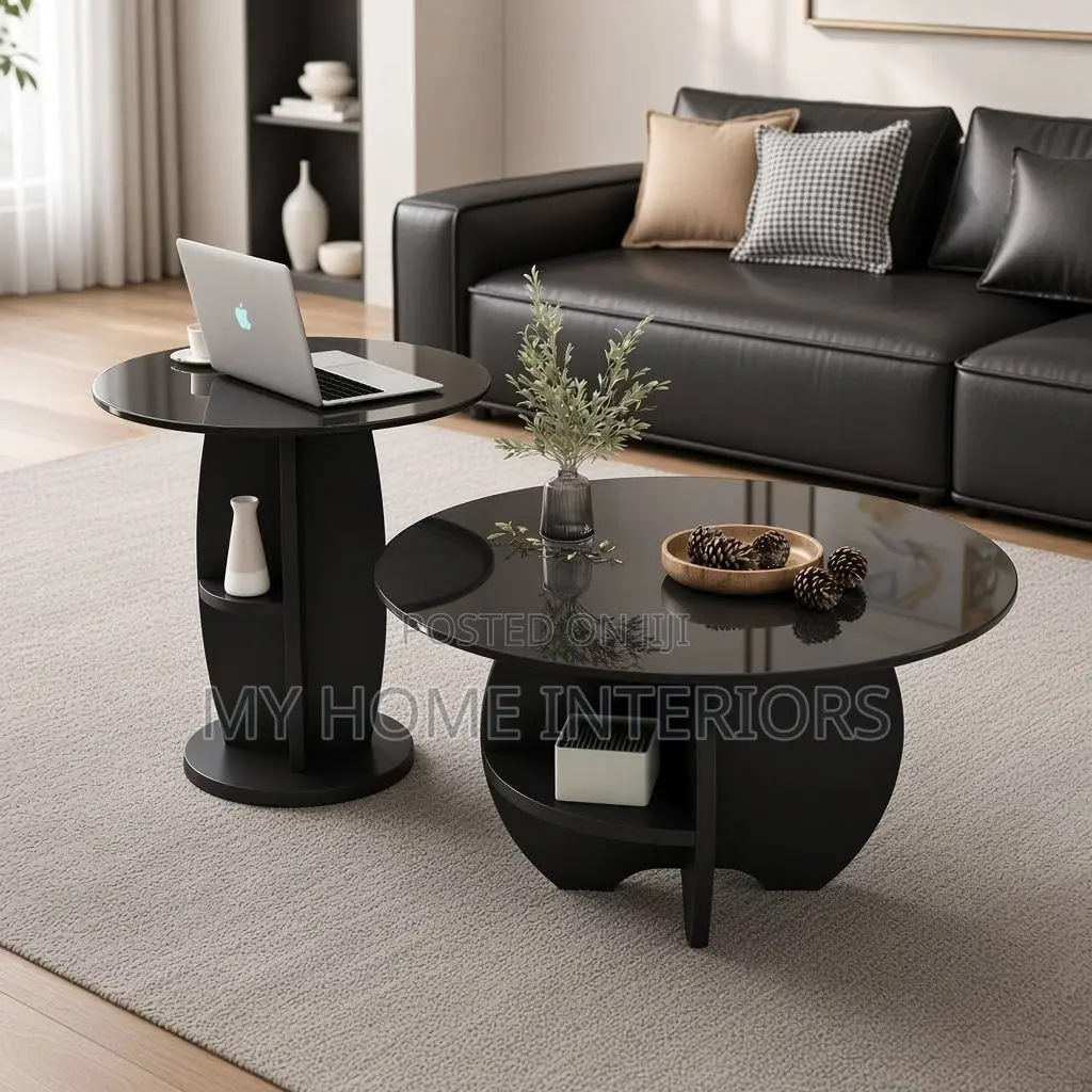2in1 Black Glass Top Center Table
