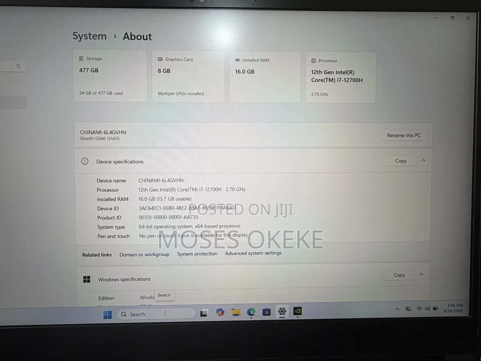 Laptop MSI GS66 Stealth 12UHS 16GB Intel Core i7 SSD 512GB