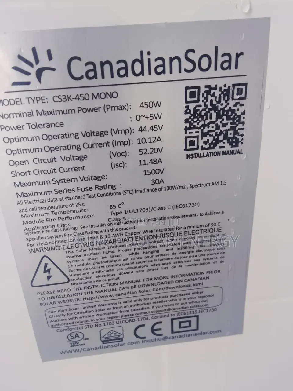 450 Watts Canadian Solar Panel