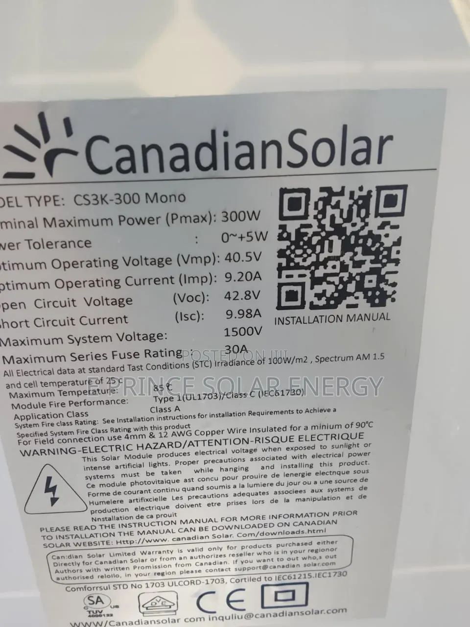 300w Canadian Solar Panel Mono