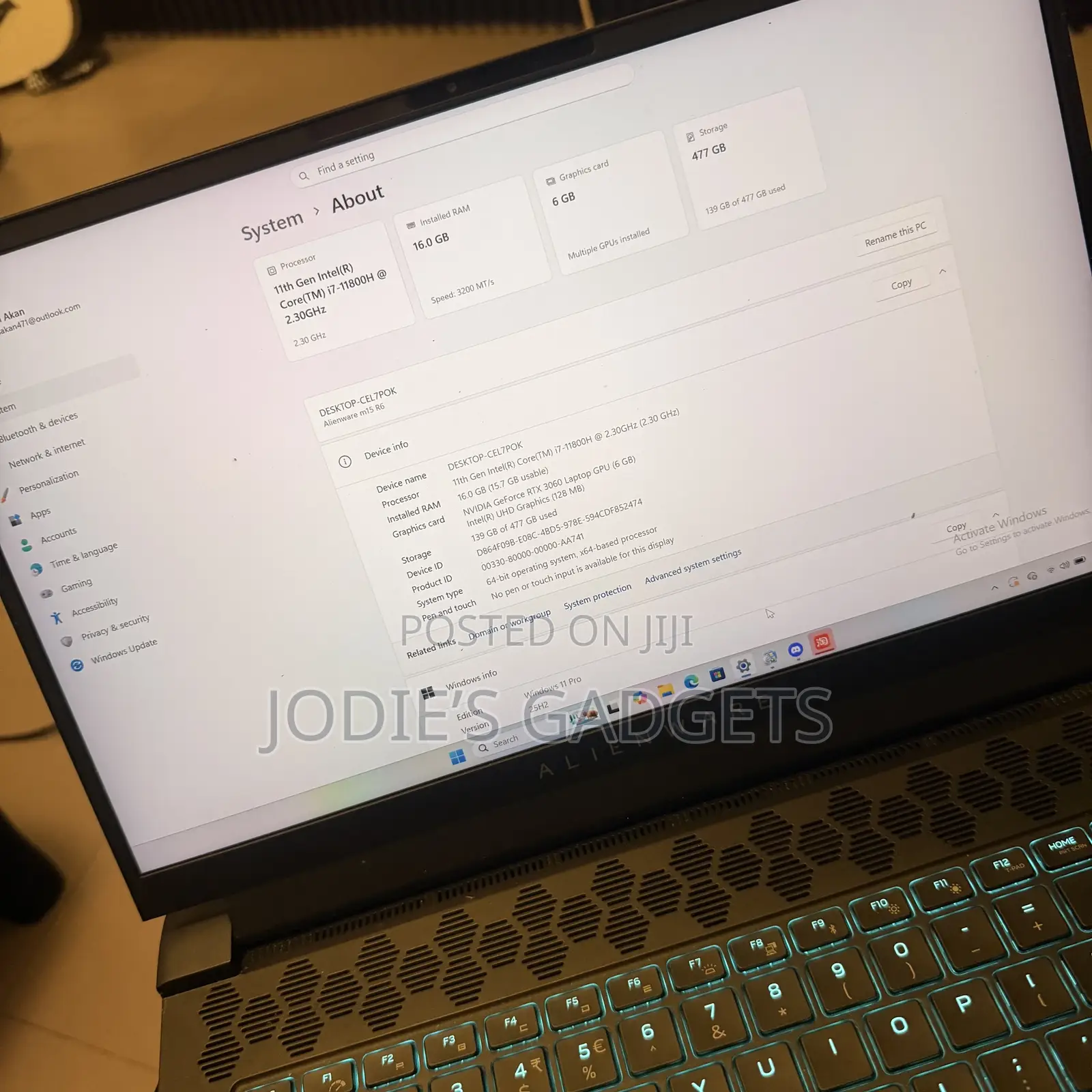 Laptop Alienware M15 R6 16GB Intel Core i7 HDD+SSD 512GB