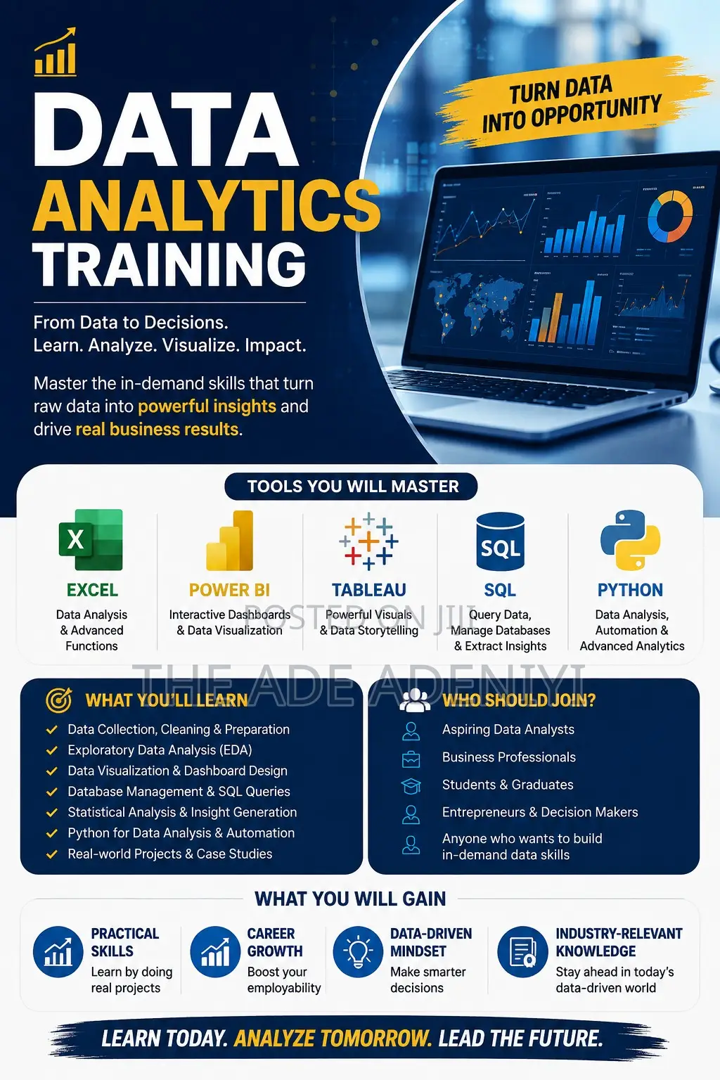 Data Analytics Training With Excel, Power BI, Tableau, SQL Python
