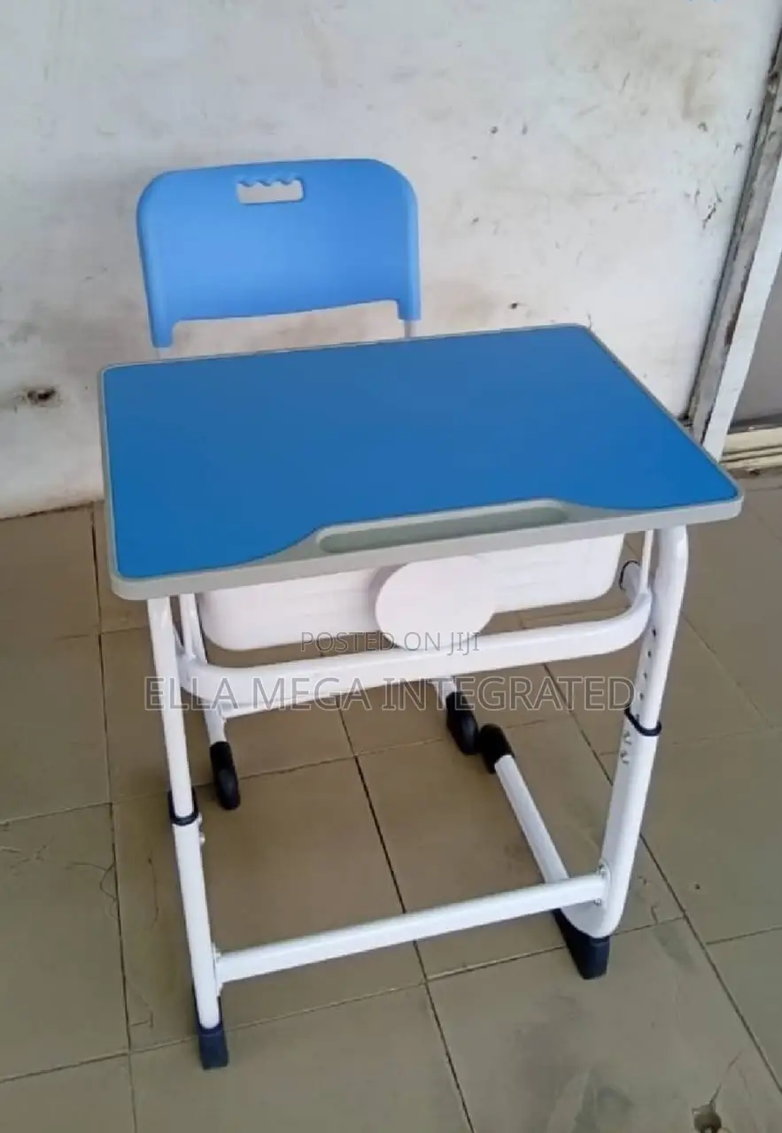 School Desk and Chair Adjustable With Metal Frame and Plastic Top.