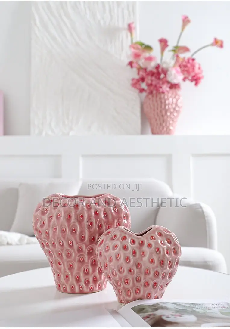 Large Strawberry Vase With Flowers