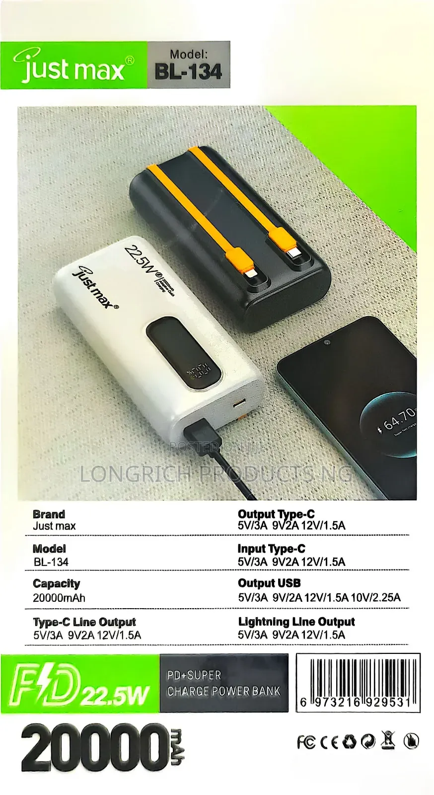 Just Max Original 20000mAh Fast Charging Power Bank