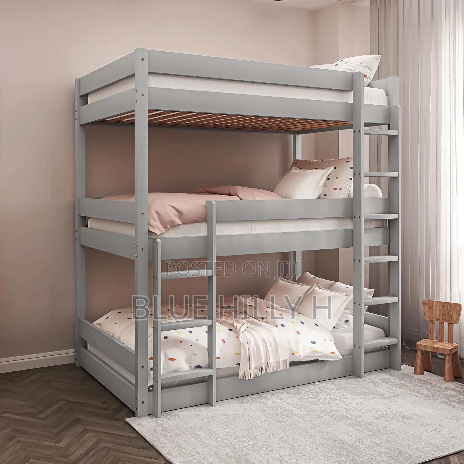 Triple Bunk Bed – 3×6 Ft | Smart, Stylish Space-Saving 