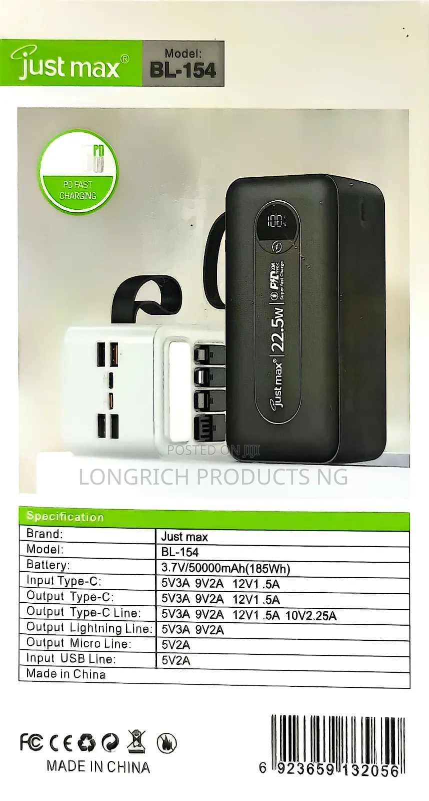 Just Max 50000mAh Power Bank – 22.5W PD Fast Charge