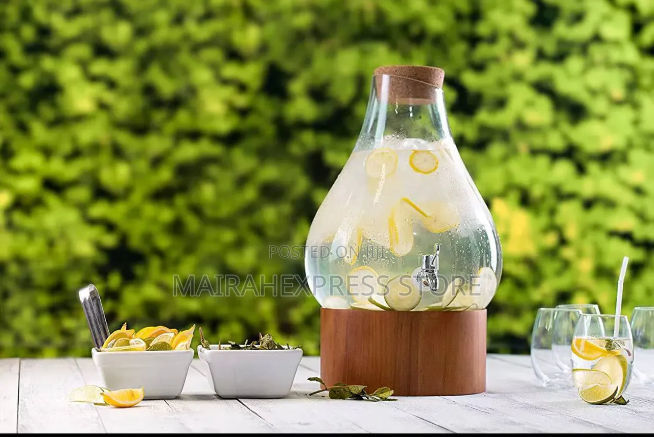 6L and 8L Glass Juice Dispenser With Wooden Stand T2m