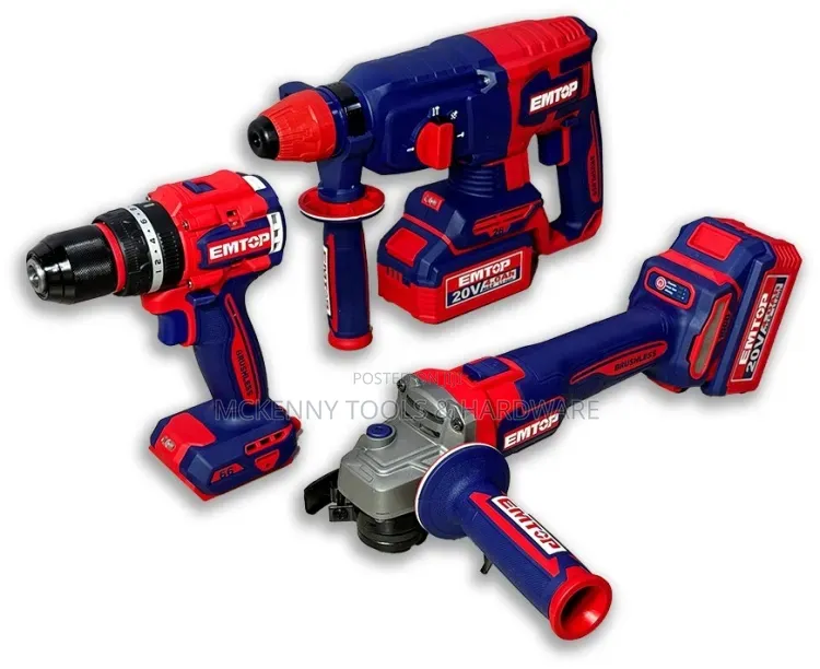 EMTOP 20V Brushless Cordless 3-Piece Combo Kit (Drill, Rotary Hammer,