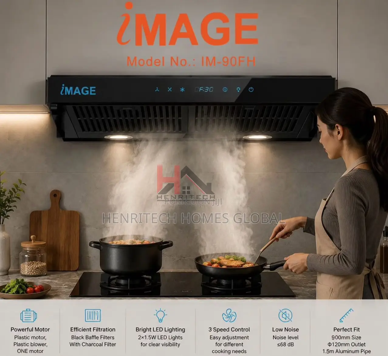 90CM Cooker Extractor Hood | Gesture Motion Touch Control | 3 Speed