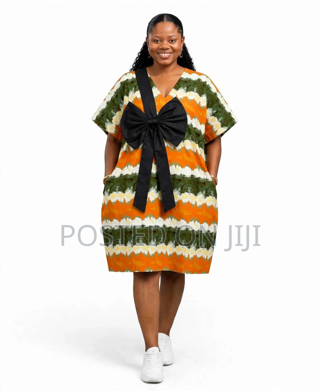 Orange Green Adire Bow Bubu Dress - Short Long -