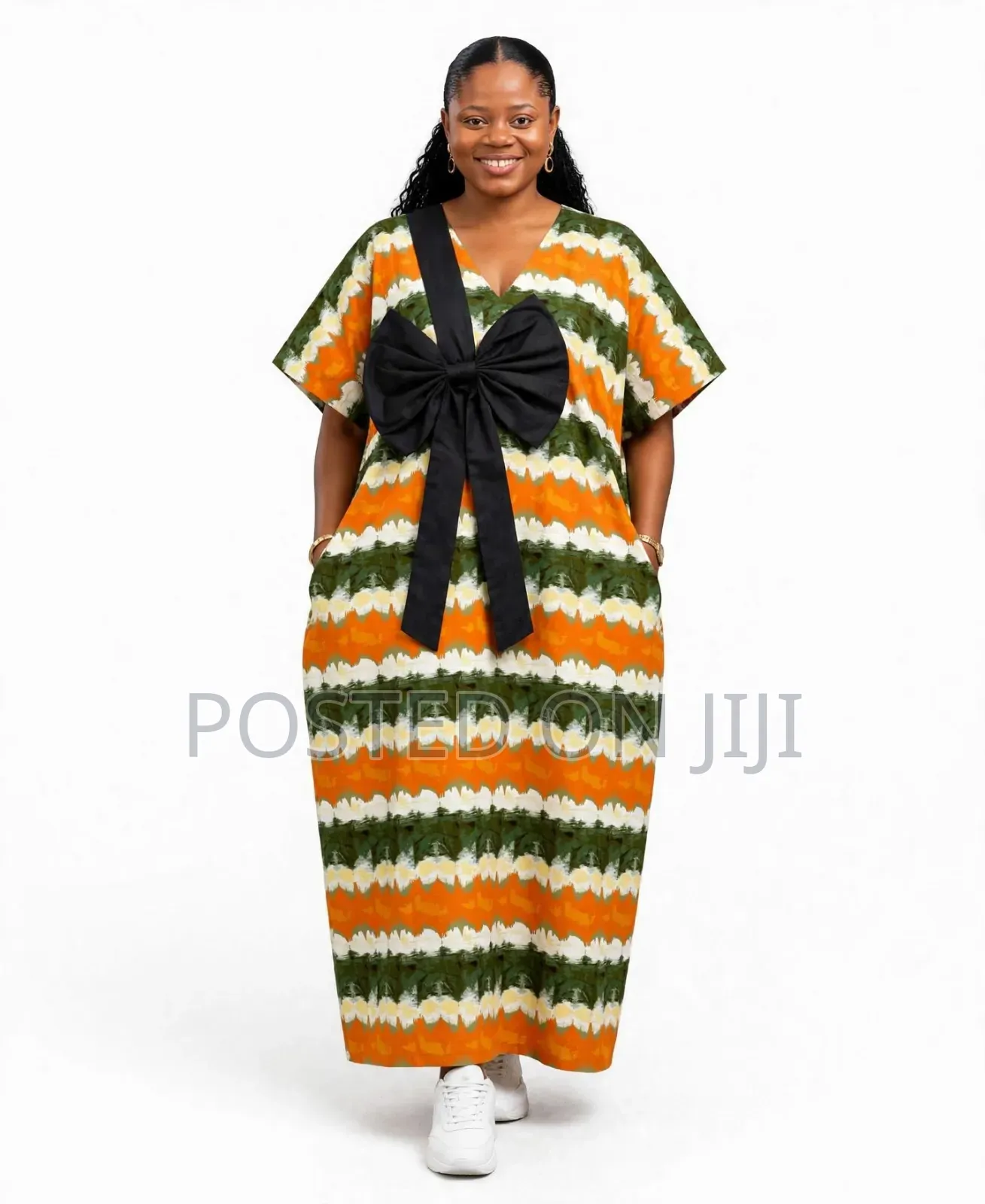 Orange Green Adire Bow Bubu Dress - Short Long -
