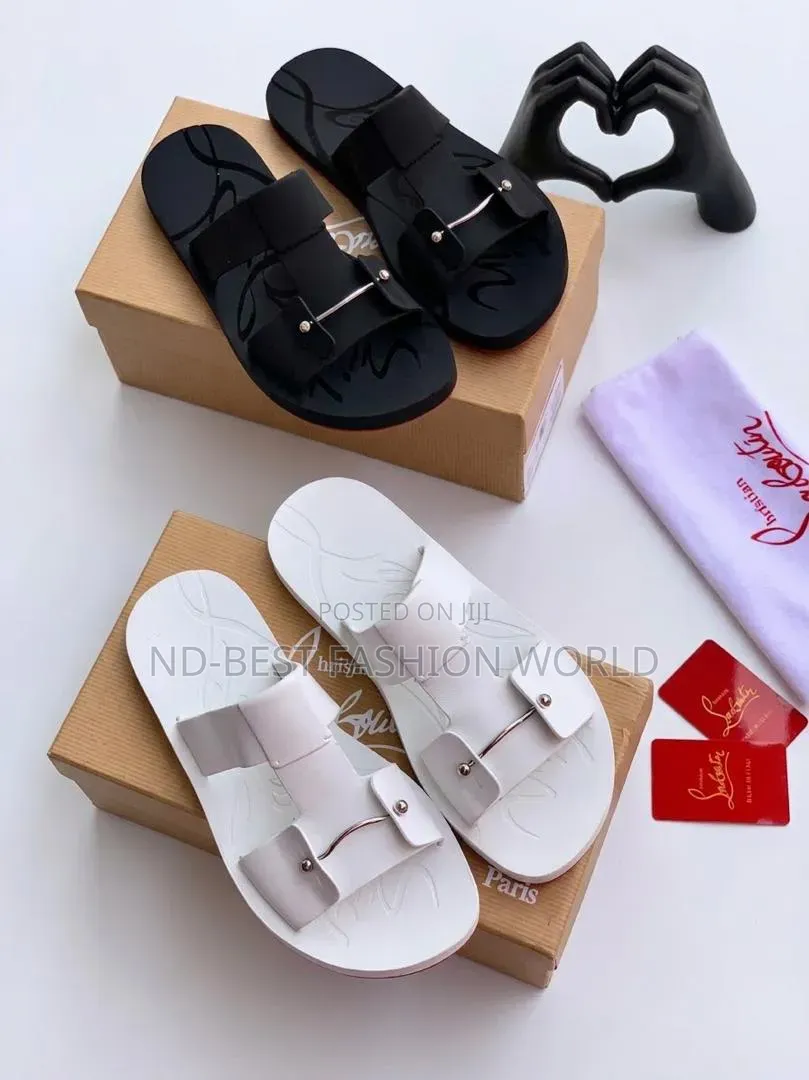 Black and White Leather Slippers