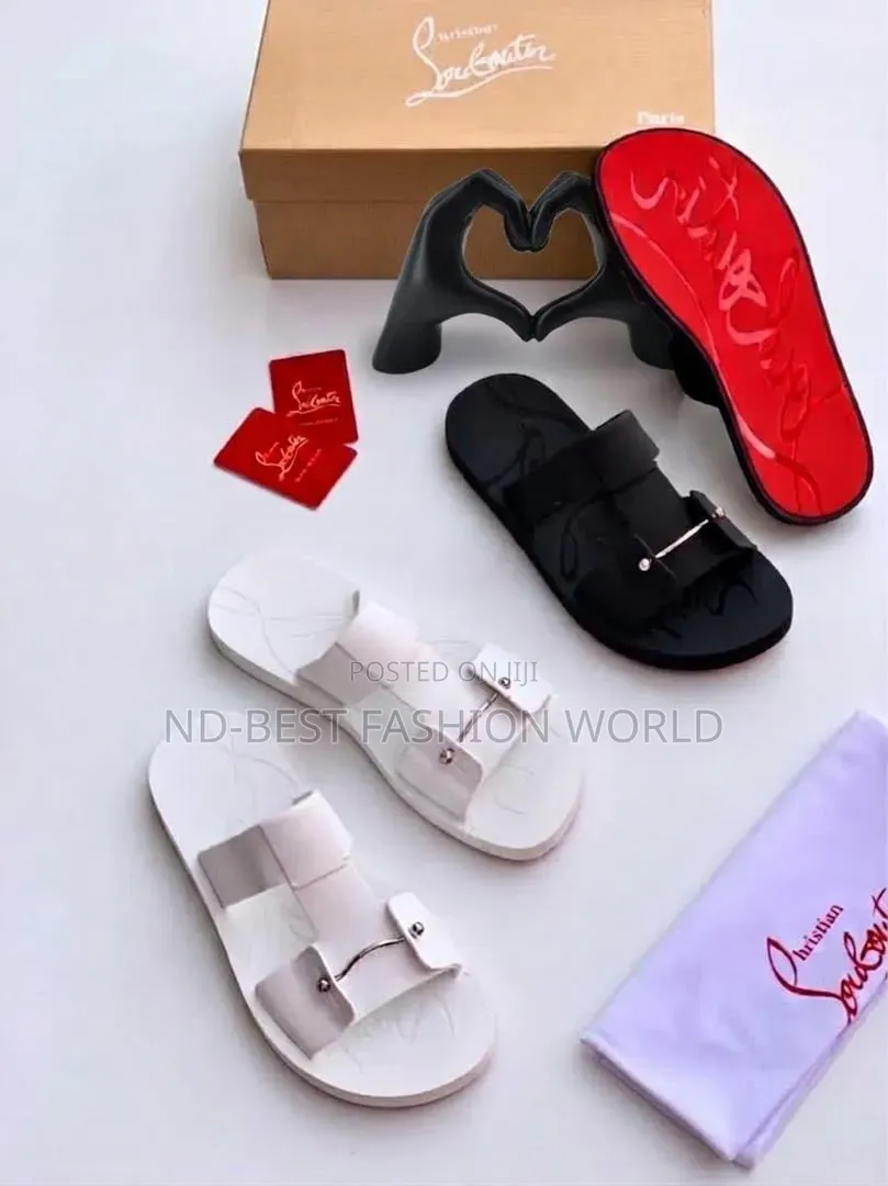 Black and White Leather Slippers