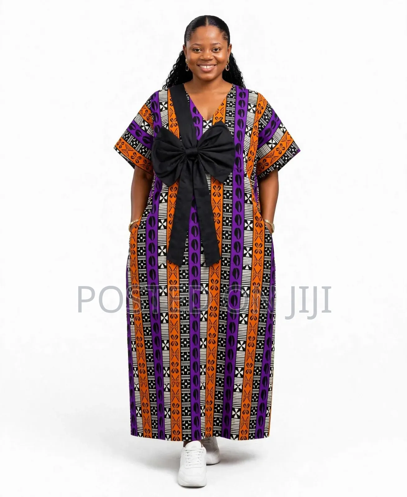 Purple Tribal Bow Bubu Dress - Ankara Short Long Gown With Pocket