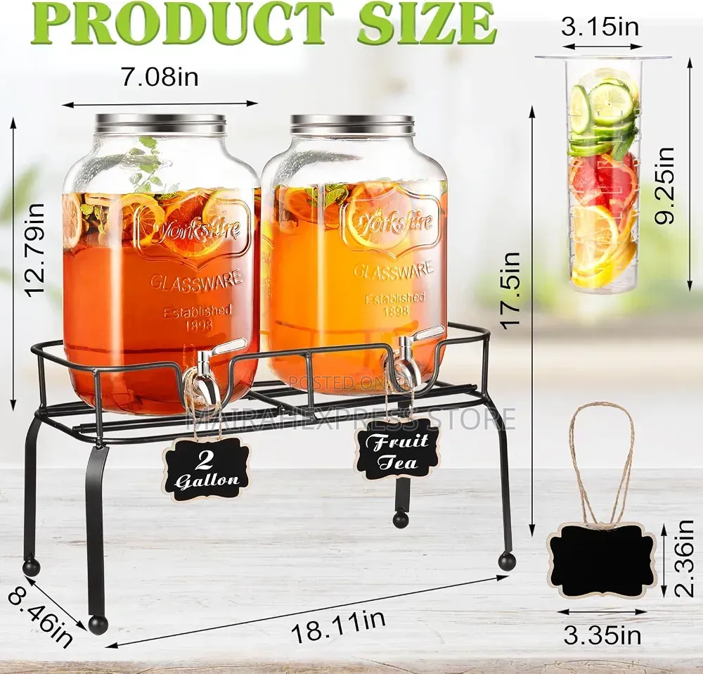 2pcs Glass Juice Dispenser With Stand (8L 16L)
