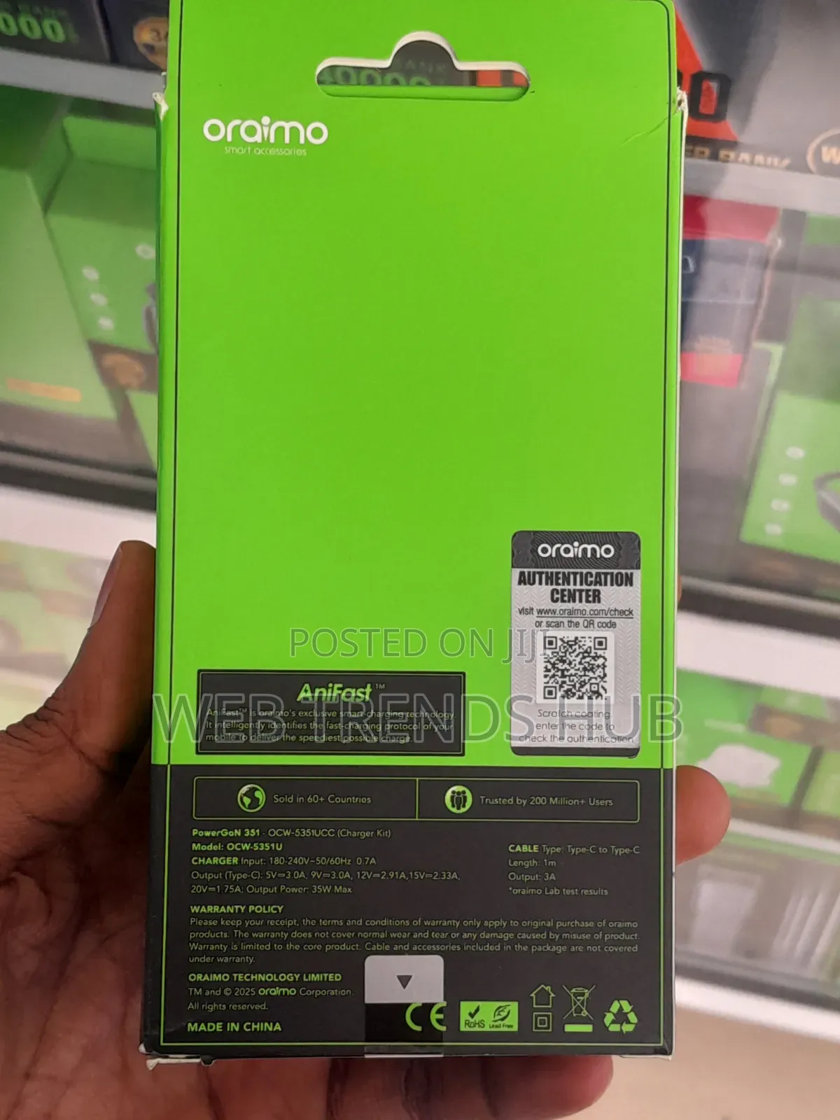 Oraimo 35W PowerGaN 351 (OCW-5351UCC) Fast Charger With Type-C Cable