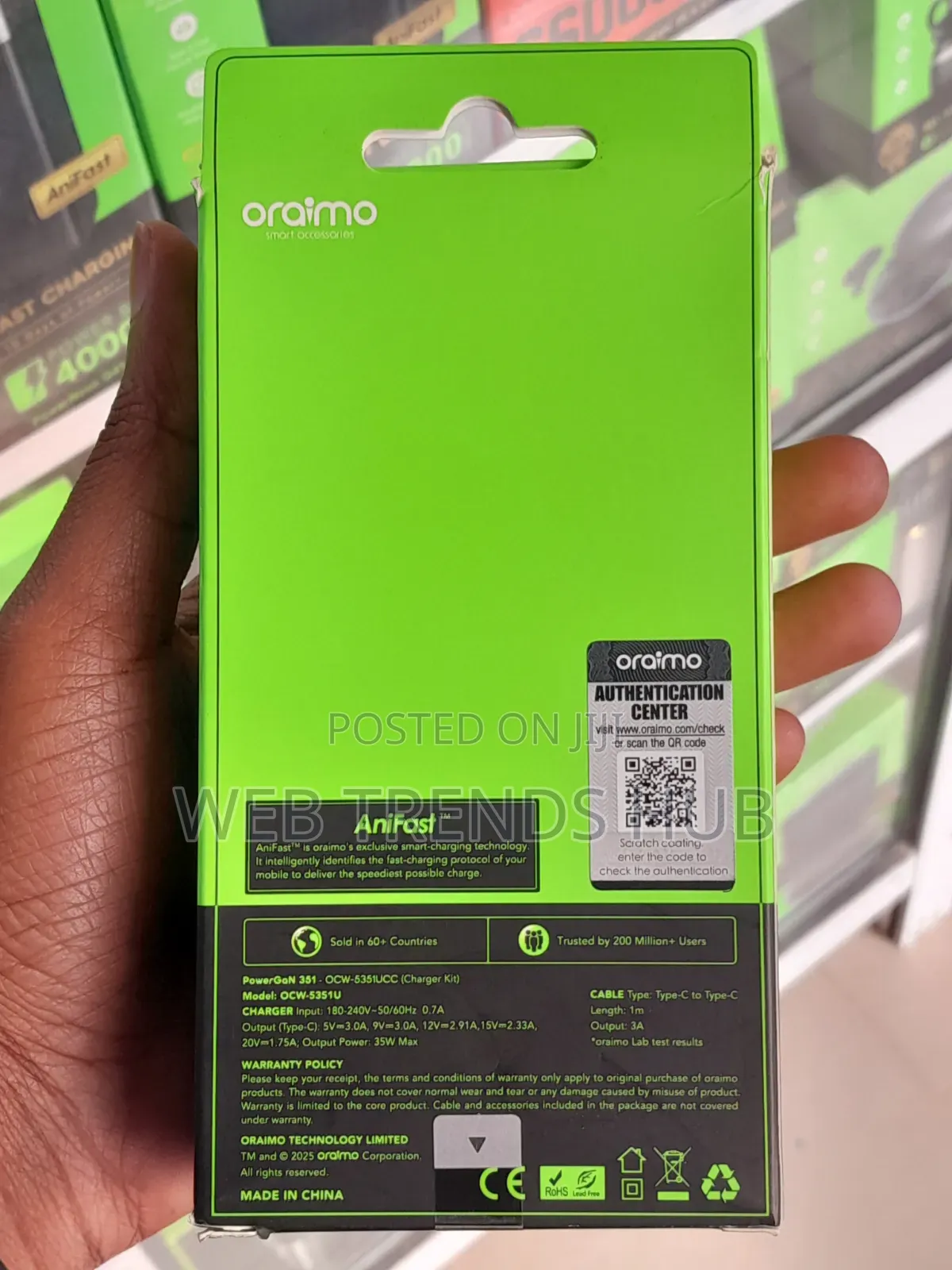Oraimo 35W Fast Charger PowerGaN 351 (OCW-5351UCC) + Type-C Cable