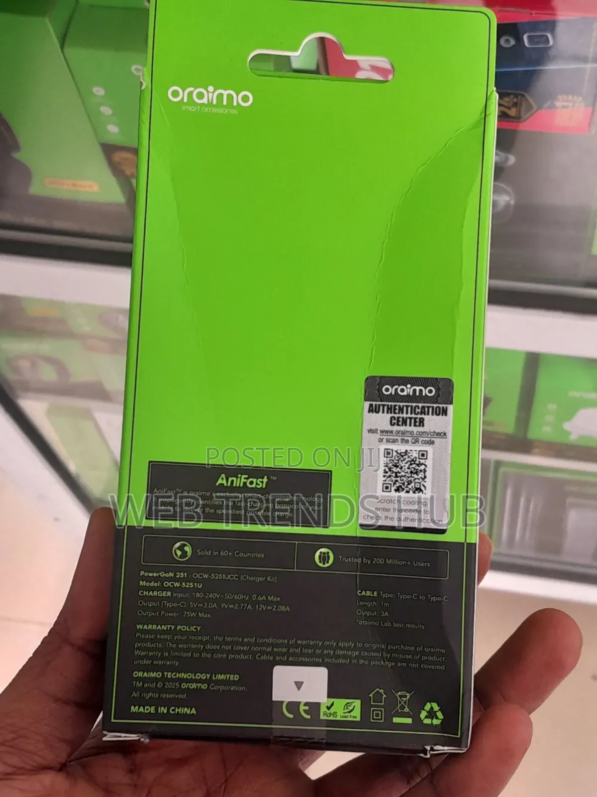 Oraimo PowerGaN 251 25W Ultra Fast Charger +Type-C Cable (OCW-5251UCC)