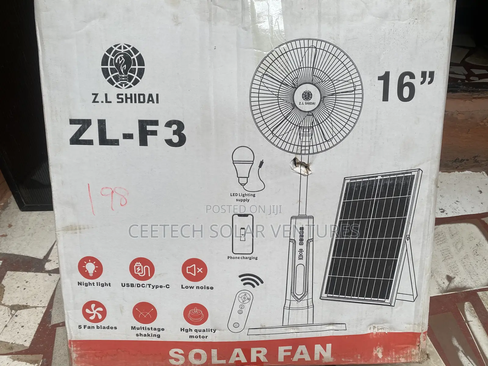 Z.L Shidai 16 Inches Solar Rechargeable Fan.