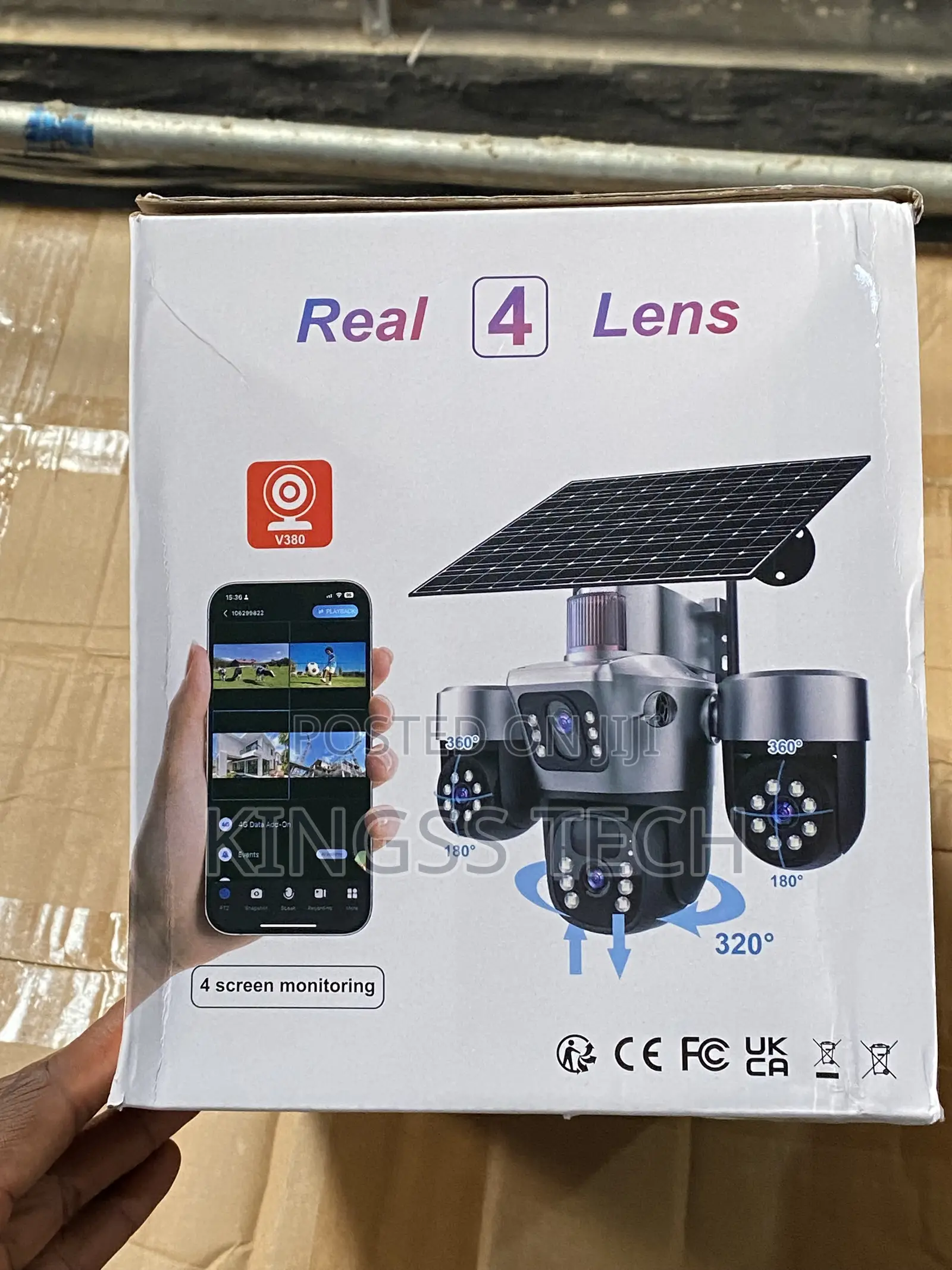 V380 Four Lens (4lens) Solar Camera, 360 Rotation.