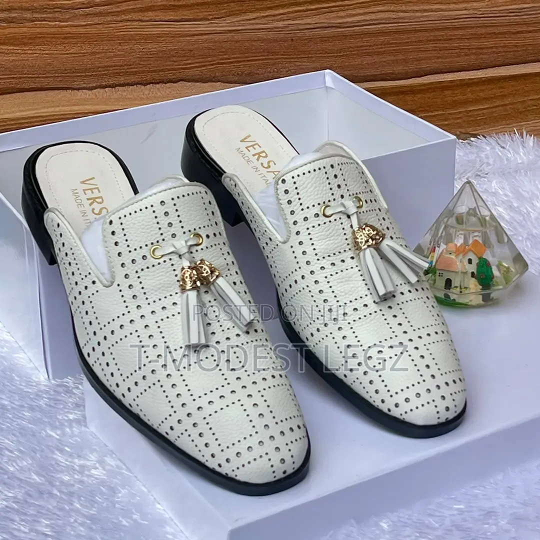 Men's Luxury Versace Perforated Tassel Loafers Half-Shoe Mule