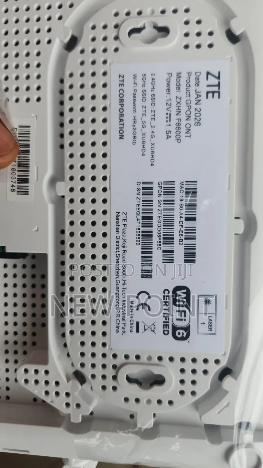 ZTE ZXHN F6600P WiFi 6 GPON ONT – Dual Band Fiber Router