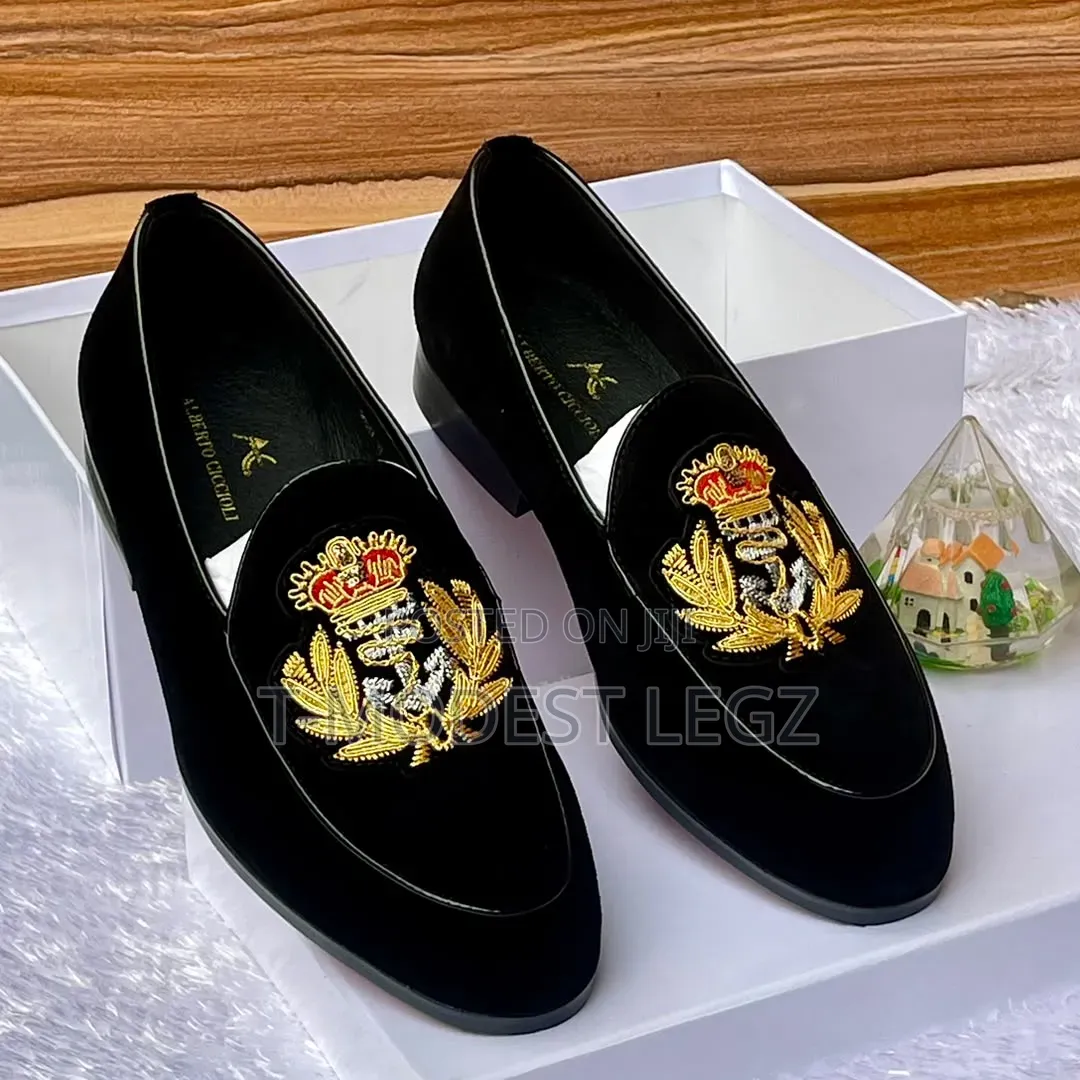 Vibrant Colorways Men's Luxury Crown Embroided Studded Velvet Loafer