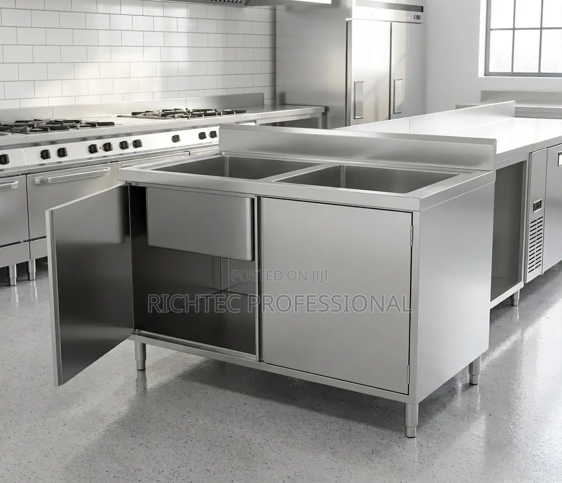 High Quality Stainless Steel Double Basin Sink With Cabinet Storage