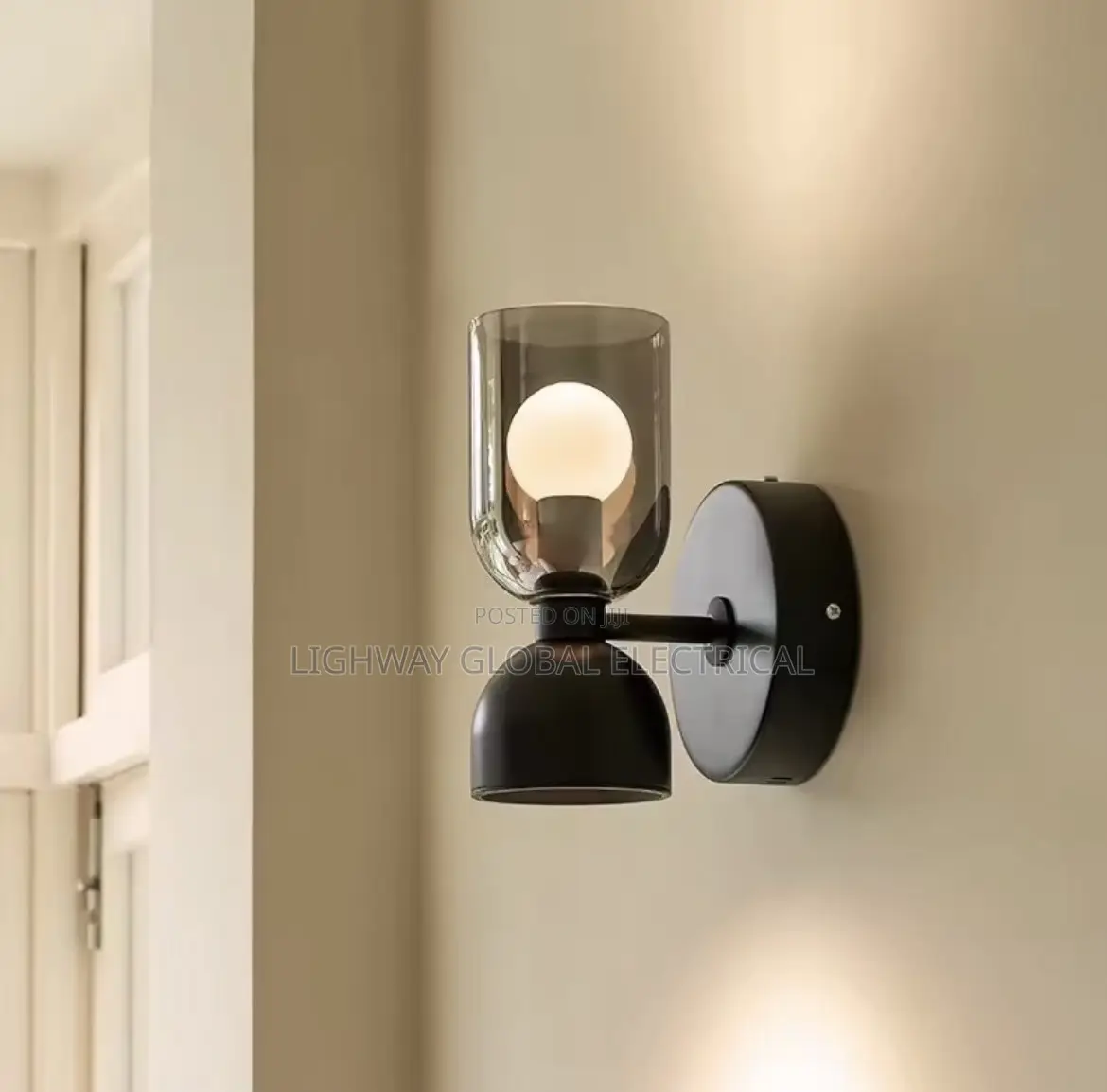 Modern Glass Black Wrought Iron Smoke Gray Wall Light