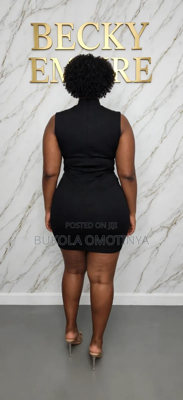 Black Bodycon Short Gown With White Rose Flower -