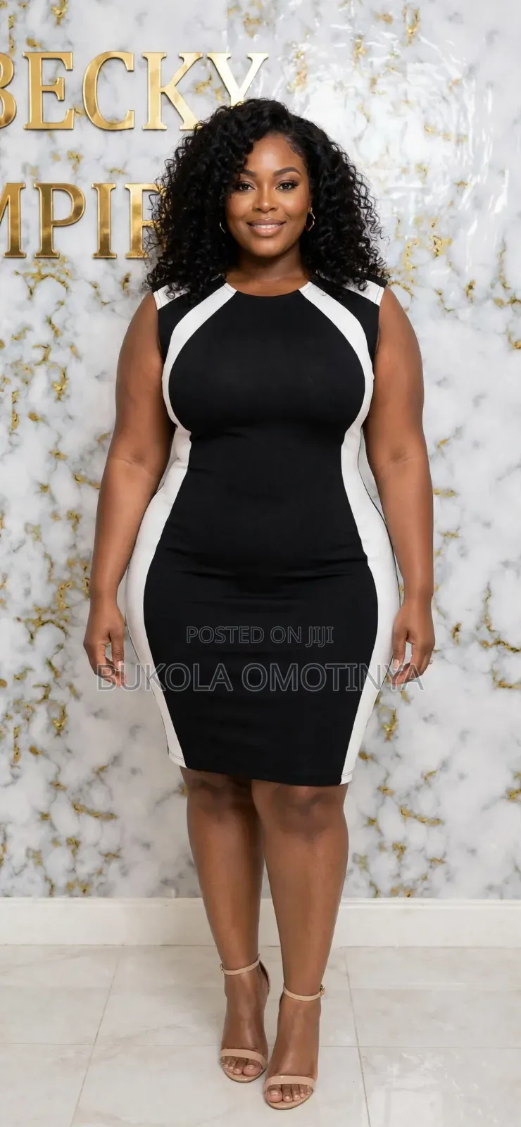 Black White Bodycon Office Gown - Stretchy - BECKY EMPIRE