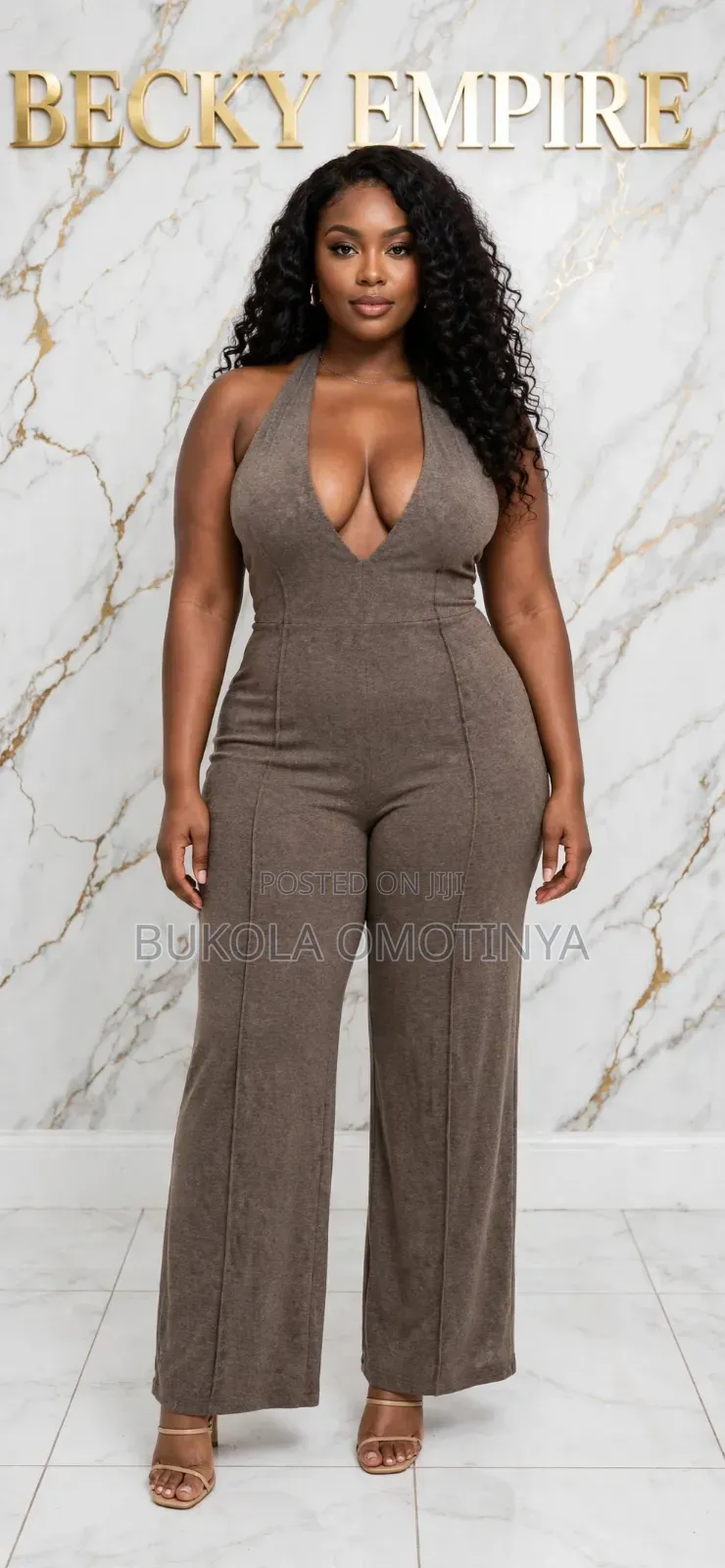 Halter Deep v Wide Leg Jumpsuit