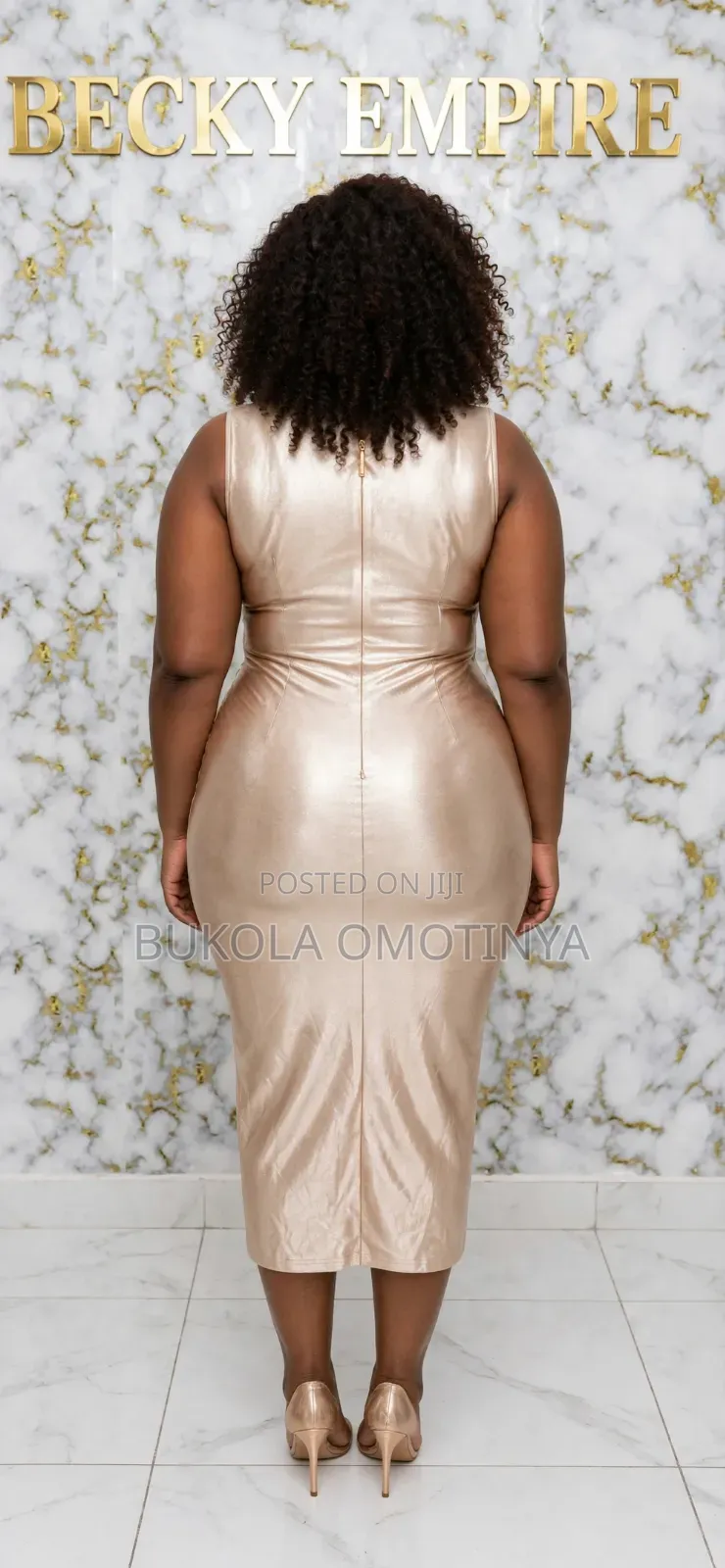 Champagne Gold Ruched Bodycon Midi Gown - Party Wear - BECKY EMPIRE