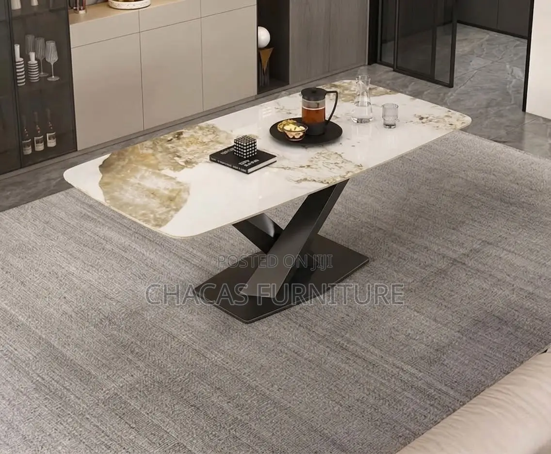 Luxury Dark Gray Marble-Top Dining Table