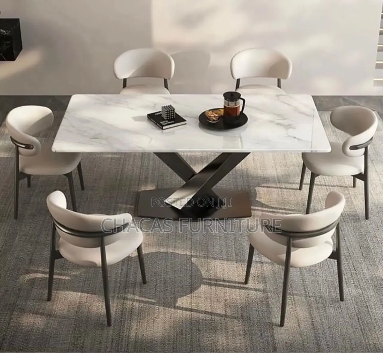 Luxury Dark Gray Marble-Top Dining Table