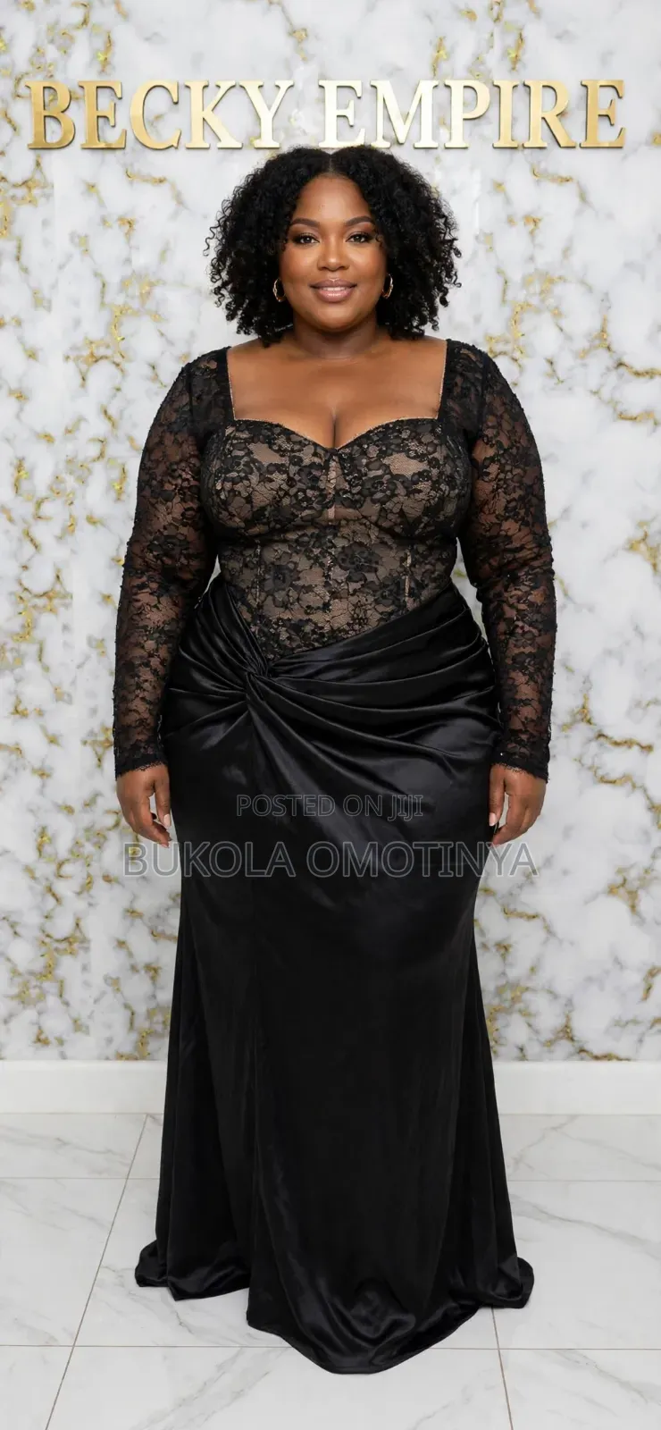 Size 16 Black Lace Corset Satin Maxi Gown - Luxury Party Dress -