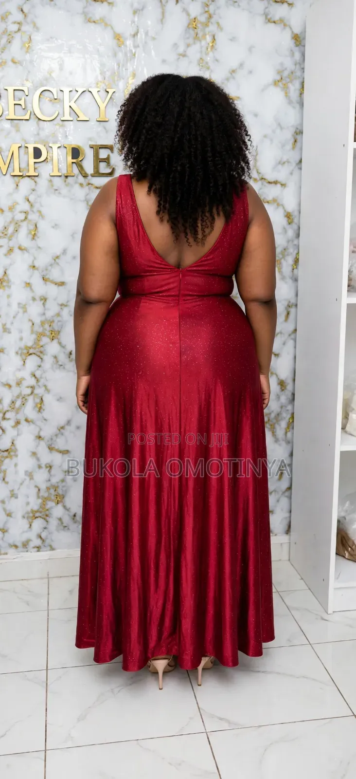 Wine Red Shimmery Deep v Maxi Gown With Front Slit -