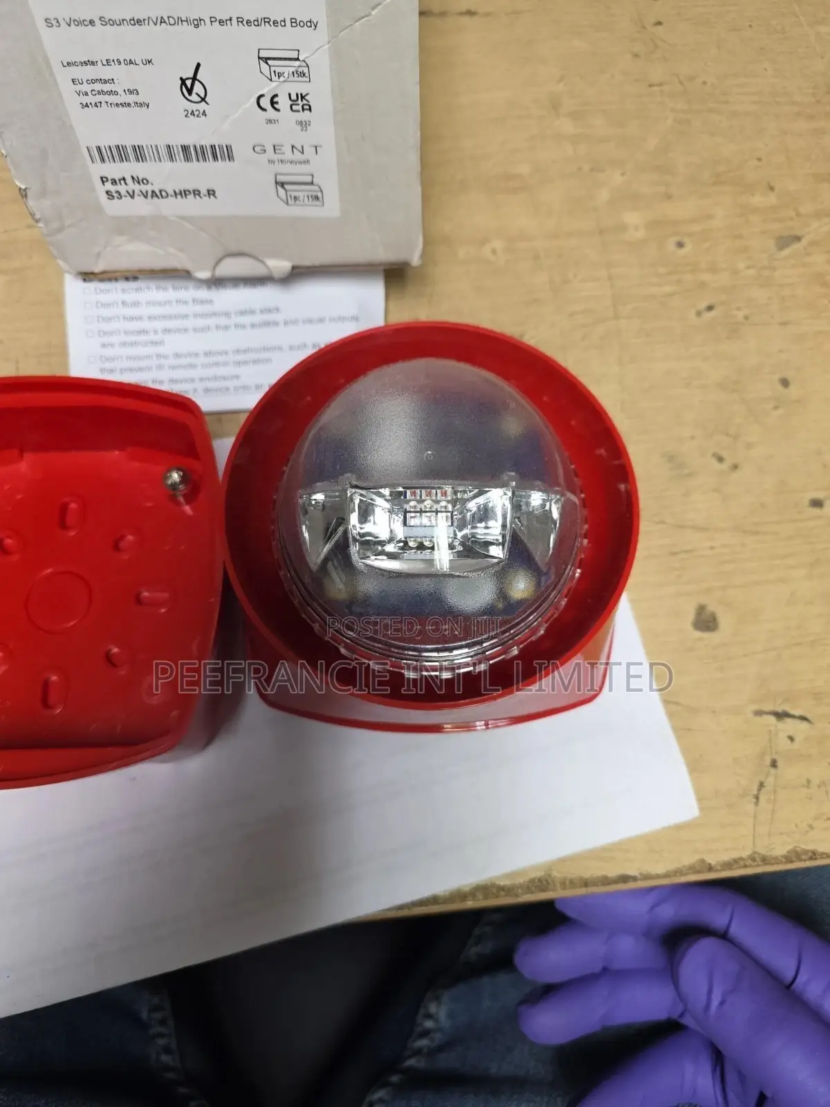 Gent S3-Vad-HPR-R Addressable Sounder/Flasher With Red Body