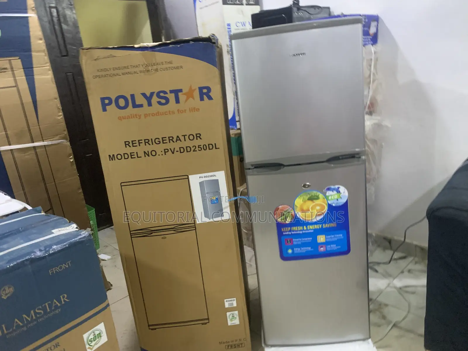 Polystar PV-DD250DL Double Door Refrigerator – 250L Modern Design