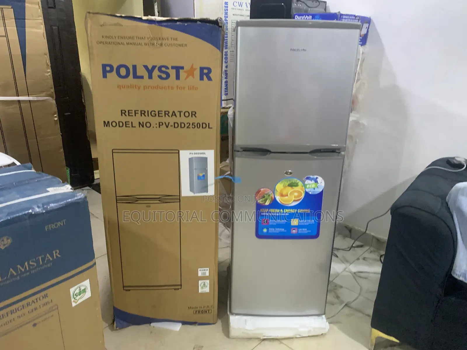 Polystar PV-DD250DL Double Door Refrigerator – 250L Modern Design