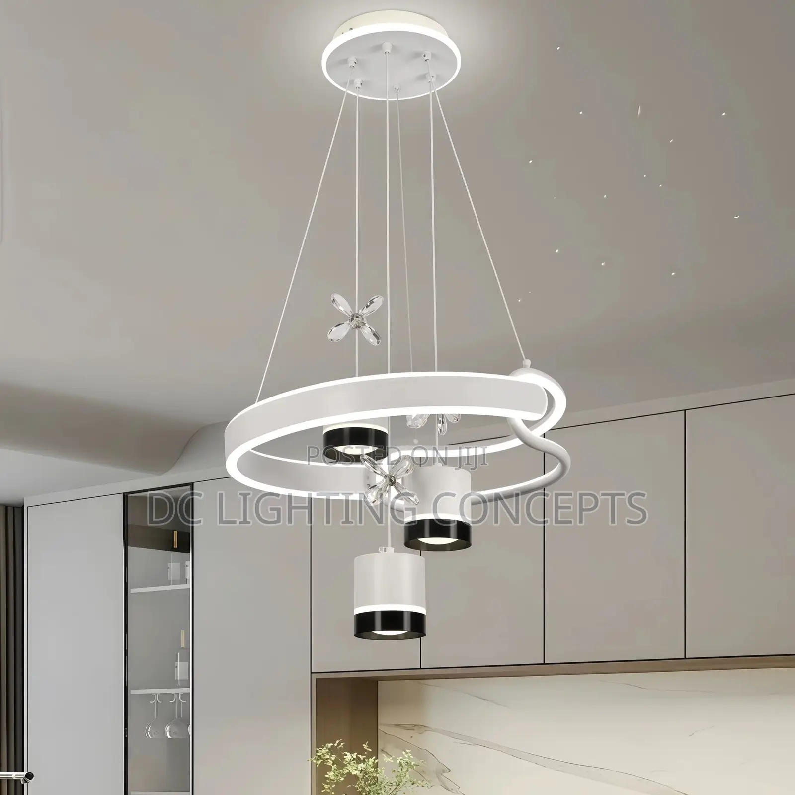 Modern Contemporary Tri-Color Adjustable Height Pendant Light.